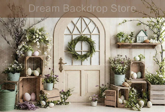 Spring Easter Background Photography Cute Rabbit Carrot Bunny Egg House Backdrop Decor for Kids Birthday Cake Smash Photo Studio