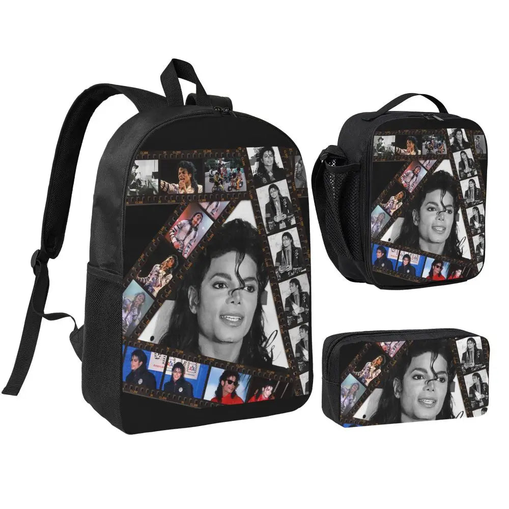 MJ Pop Legend Music 3pecs/set Backpack for Student Shoulder Bag Lunch bag Pencil Case