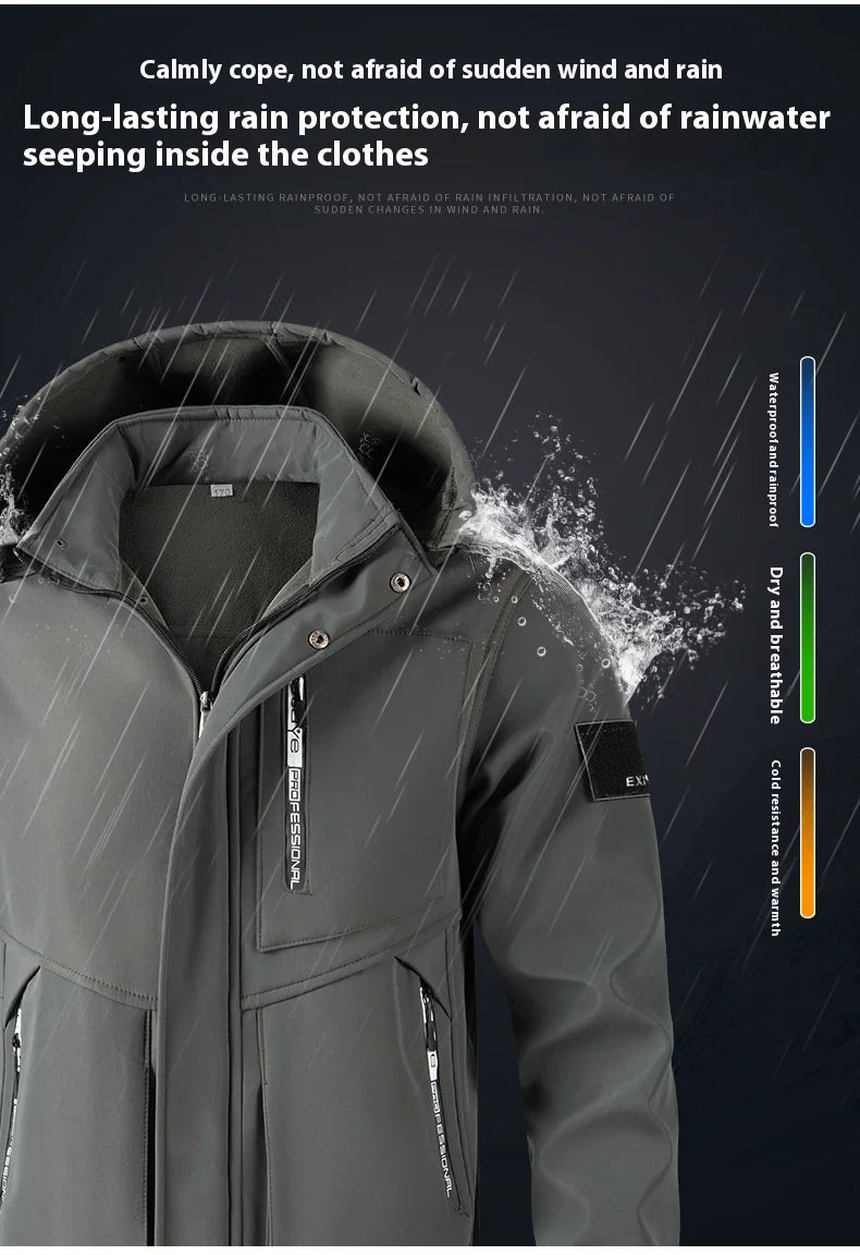 Winter Fleece Lined Thickened Windbreaker Work Suit Men Cold Proof Warm Waterproof Workwear Outdoor Labor Uniform