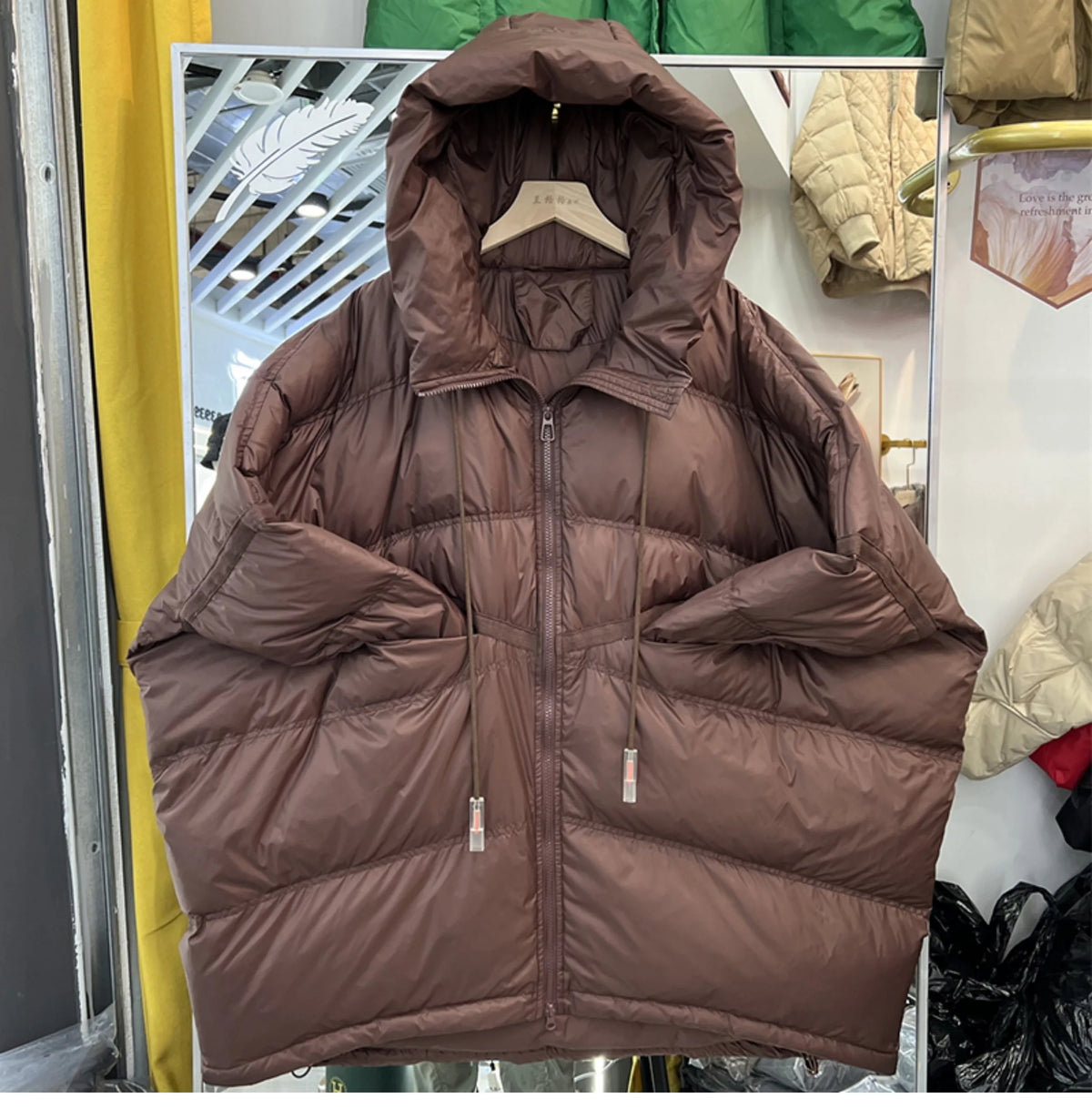 2025 New Winter Women 90% White Duck Down Jacket Casual Loose Over Size Warm Parka Female Drawstring Hooded Puffer Coat