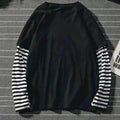 New Harajuku Black White Striped Y2K Long Sleeve Solid Color T-shirts Men Women Fall Fake Two Piece Long Sleeve Loose T-shirt