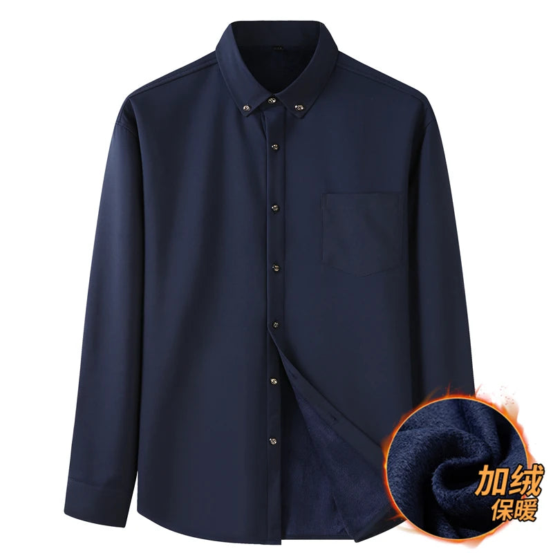 Men Shirt Casual Warm Fleece Long Sleeve Red Plus Size 6XL 7XL 8XL 10XL Oversize Formal Autumn Winter Flannel Thick High Quality