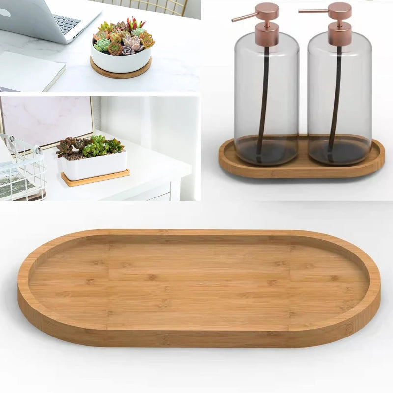 Flower Pot Trays Dish for Plant Vase Bamboo Tray Wooden Bottle Tray Bathroom Shampoo Shower Gel Organizer Jewelry Storage Tray