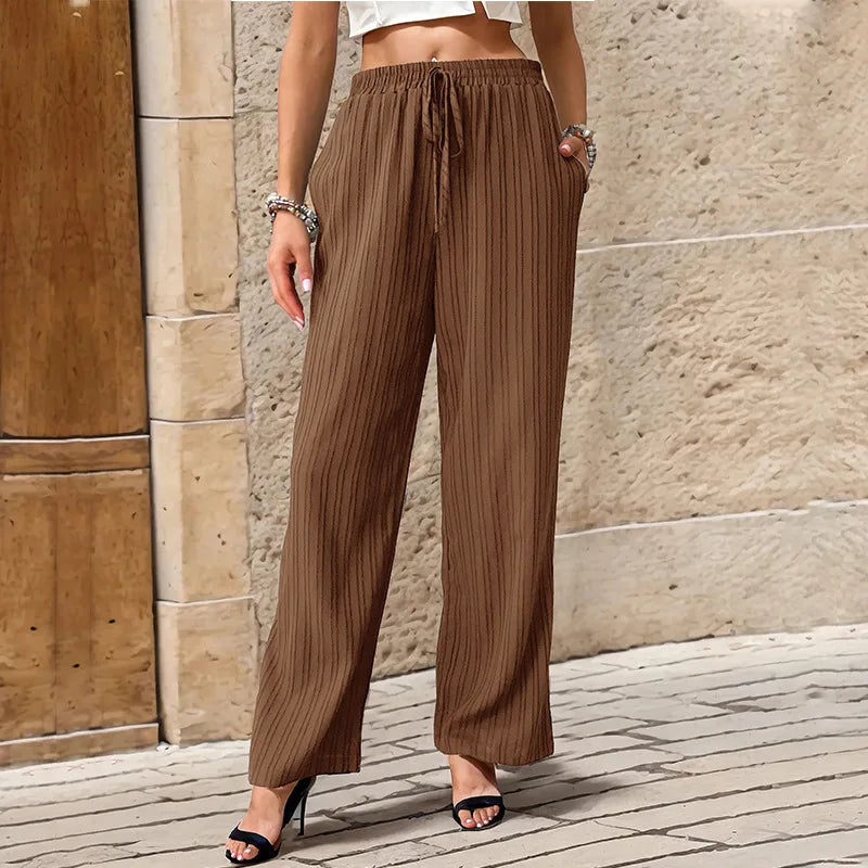 Womens High Waist Pleated Wide Leg Pants Simple Versatile Loose Casual Trousers