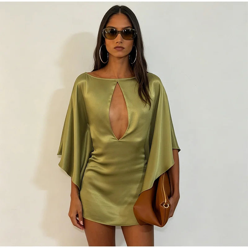 Backless Women Dress Satin Spaghetti Strap Maxi Dresses Back Tail Cowl Drape Front Neck Side Split Hem Elegant Evening Bodycon