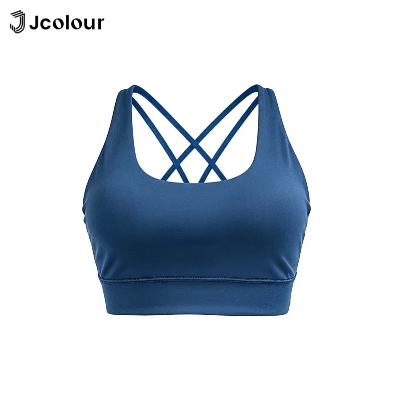 Jcolour Sports Bra, Crossed Back Straps, Fixed Pads, Breathable Fabric, Fitness Gym Top, Sexy, Comfortable, Bra