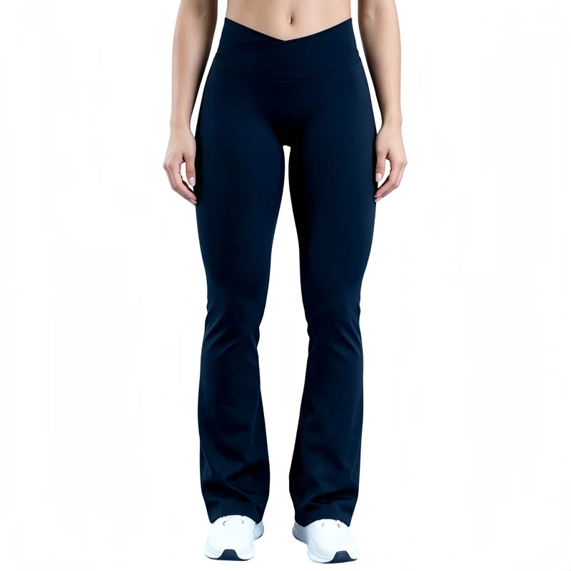 Crossover Waist Flare Leggings Women Seamless Bell Bottom Yoga Pants Butt Lifting Tummy Control Gym Fitness Flared Leggings