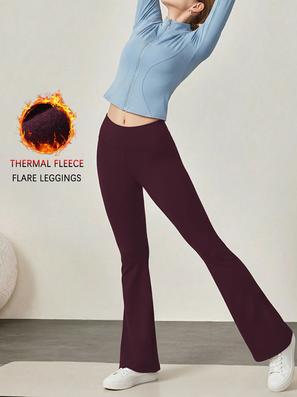 Women's Super Soft High Waisted Fleece Flare Leggings with Tummy Control. Comfortable Bootcut Design for Yoga and Daily Wear