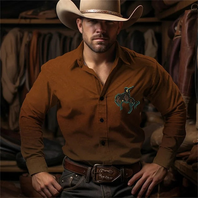 2024 Retro Fashion Simple Long Sleeve Western Denim Men's Social Shirt Top Rock Men's Street Retro Fashion Casual Clothing