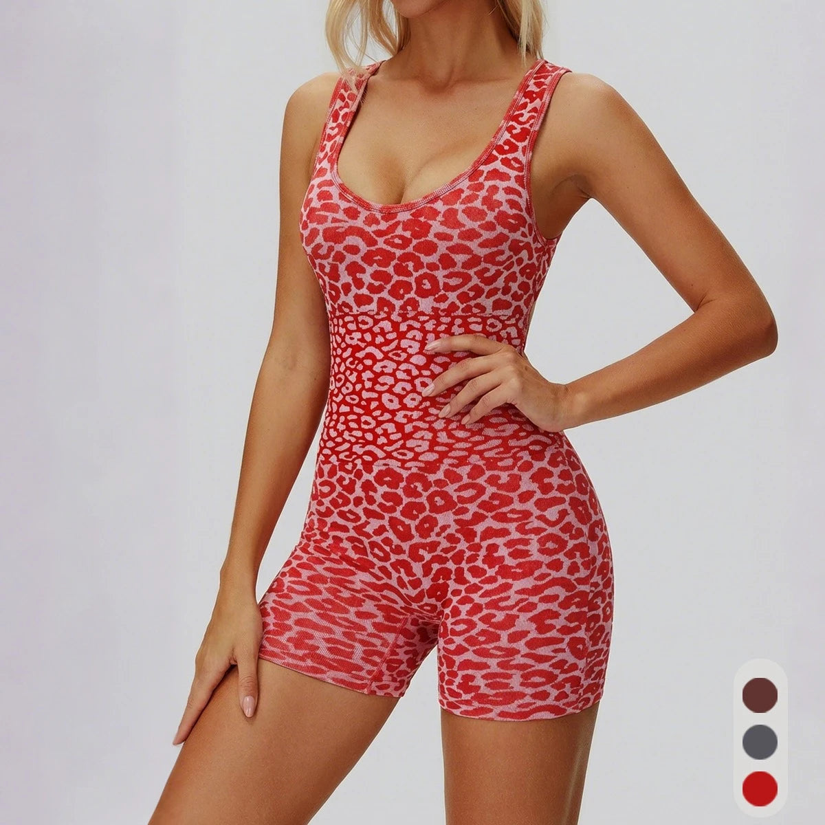 Greenora Leopard Print Yoga Jumpsuit Women Backless Sexy Bodysuit Push Up Gym Romper Peach Lift Fitness Activewear Sportswear