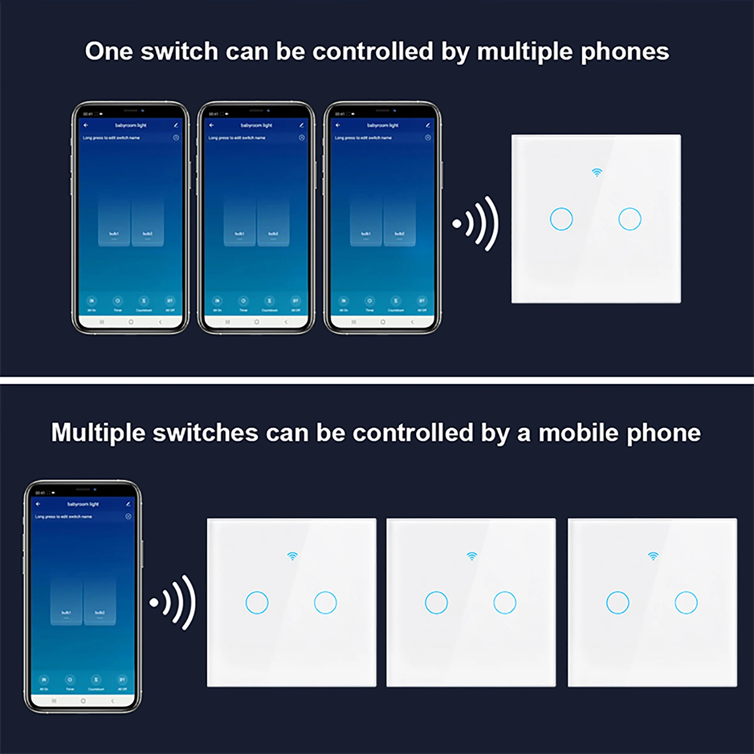 Wifi Smart Light Switch EU 1/2/3Gang Touch Light Switch No Neutral Wire Wall Light Switches Works with Tuya Smart Life App Alexa