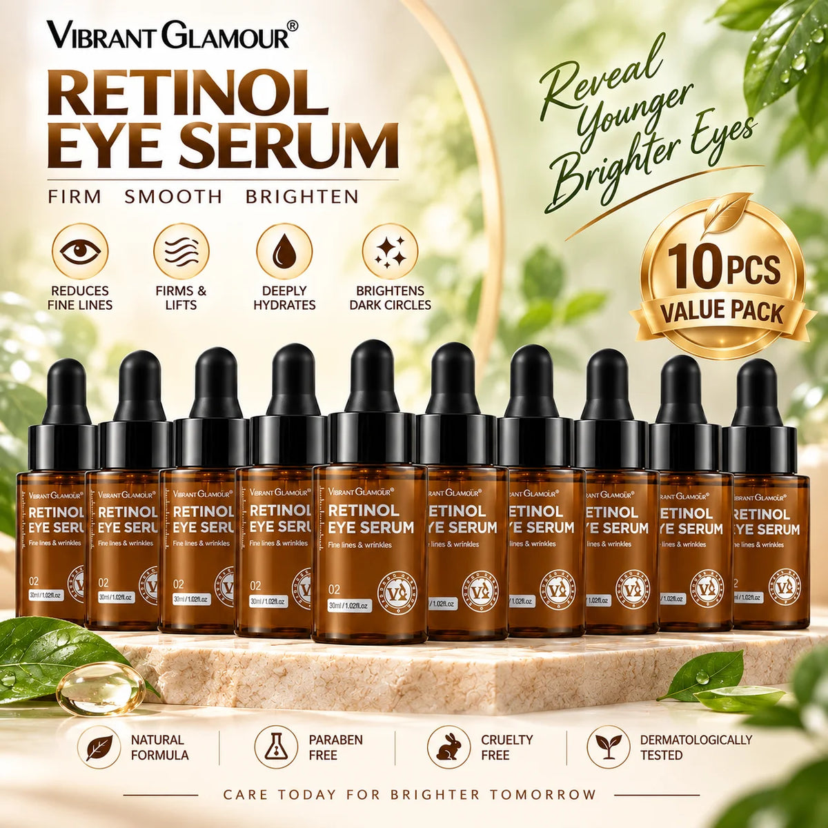 VIBRANT GLAMOUR Retinol Eye Serum Removes Dark Circles And Fades Dryness 10PCS