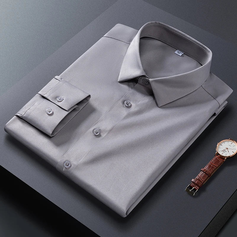 Men Shirt Glossy Long Sleeve Plus Size 5XL 6XL 7XL Oversize Loose Casual Dress Shirt Autumn Comfortable Office Work Business