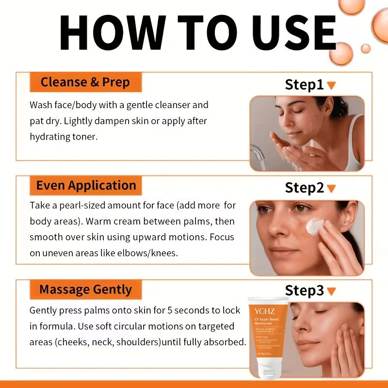 Vitamin C Brightening Cream (Containing Hyaluronic Acid, Collagen, and Niacinamide) — Brightens Skin Tone, Visibly Evens Out Skin Tone, Deeply Hydrates, Is Refreshing and Non-Greasy, Absorbs Quickly, Suitable for All Skin T