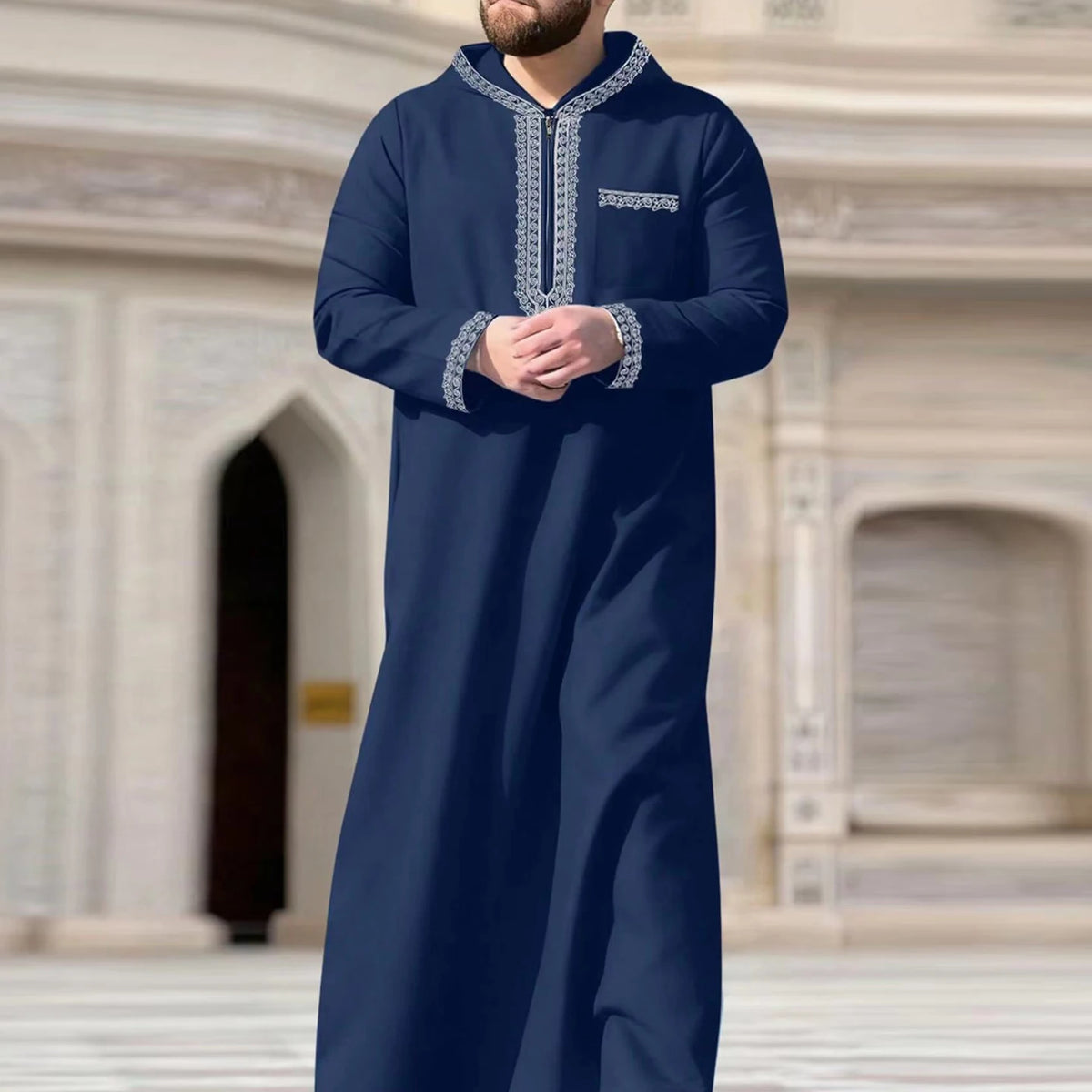 Arab Muslim Men's Robe  Ethnic Style Embroidered Moroccan Style Casual Traditional Islamic Thobe Long Dress Prayer Gown