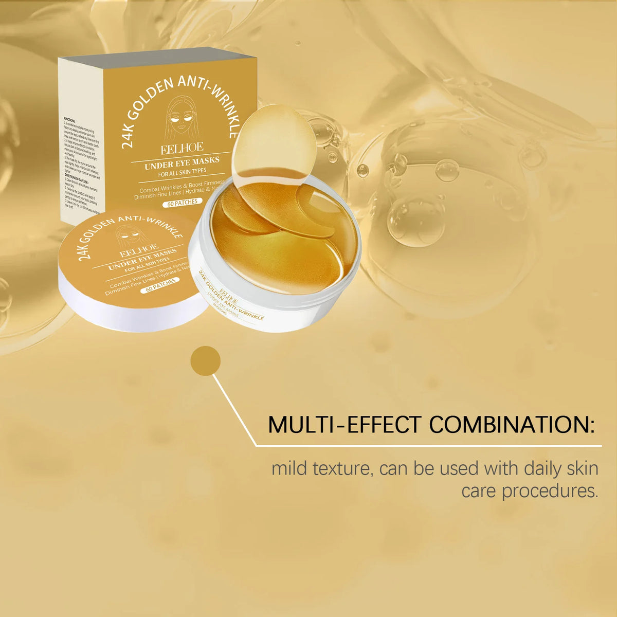 24K Golden Under Eye Mask Patches Hydrolyzed Collagen Moisturizing Firming Anti Dark Circles Eyes Care Eyepatch Beauty Mask