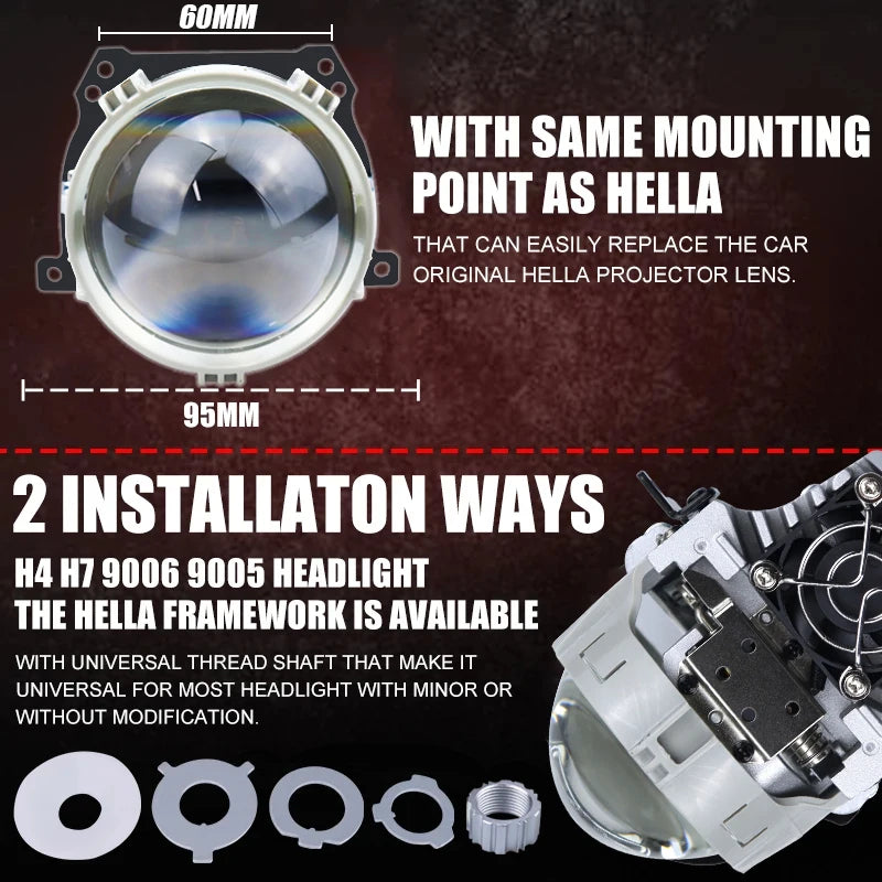 2.5 Inch Car Bi LED Projector Lens 90000LMFor H4 H7 9005 9006 High Low Beam H1 H11 H8 80W Headlights Projector Lights 12V 24V ﻿