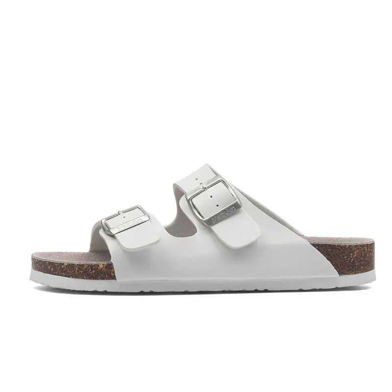 Hot Sales 2019 Summer Beach Cork Slippers Sandals Casual Double Buckle Clogs Sandalias Women men Slip on Flip Flops Flats Shoes