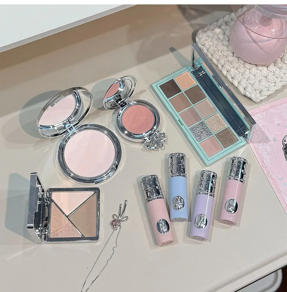NICEKEY Multipurpose Makeup Sets Include 4 Lip Mud,1 Blush,1 Pressed Powder,1 Eyes Palette,1 Contour Palette With Necklace Gift