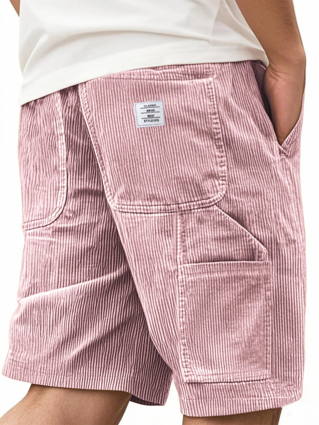 2026 Summer Men's Retro Corduroy Workwear Shorts Elastic Waist Multi-Pocket Casual Shorts Embroidery Daily Shorts For Male