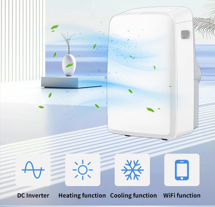 9000BTU Electric Low Noise Energy-Saving Cooling&Heating Portable Air Conditioner with Wheels for Living Room