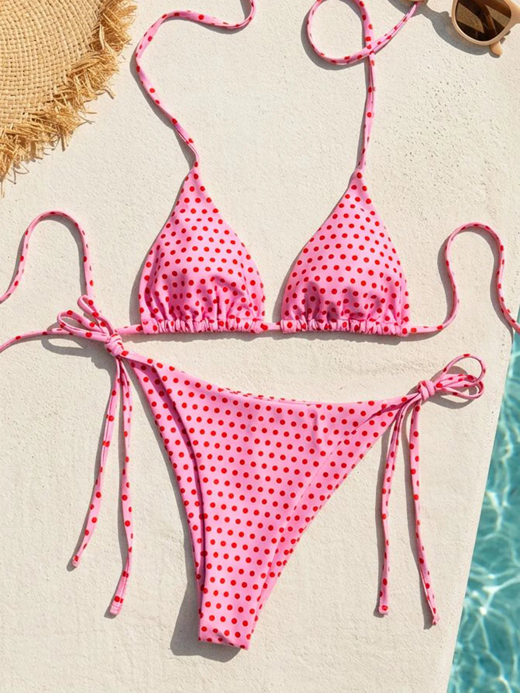 2026 Retro Polka Dot Tie Side Bikini Set for Women, Sexy Push Up Halter Neck Swimwear, High Waist Beach Bathing Suit, Summer
