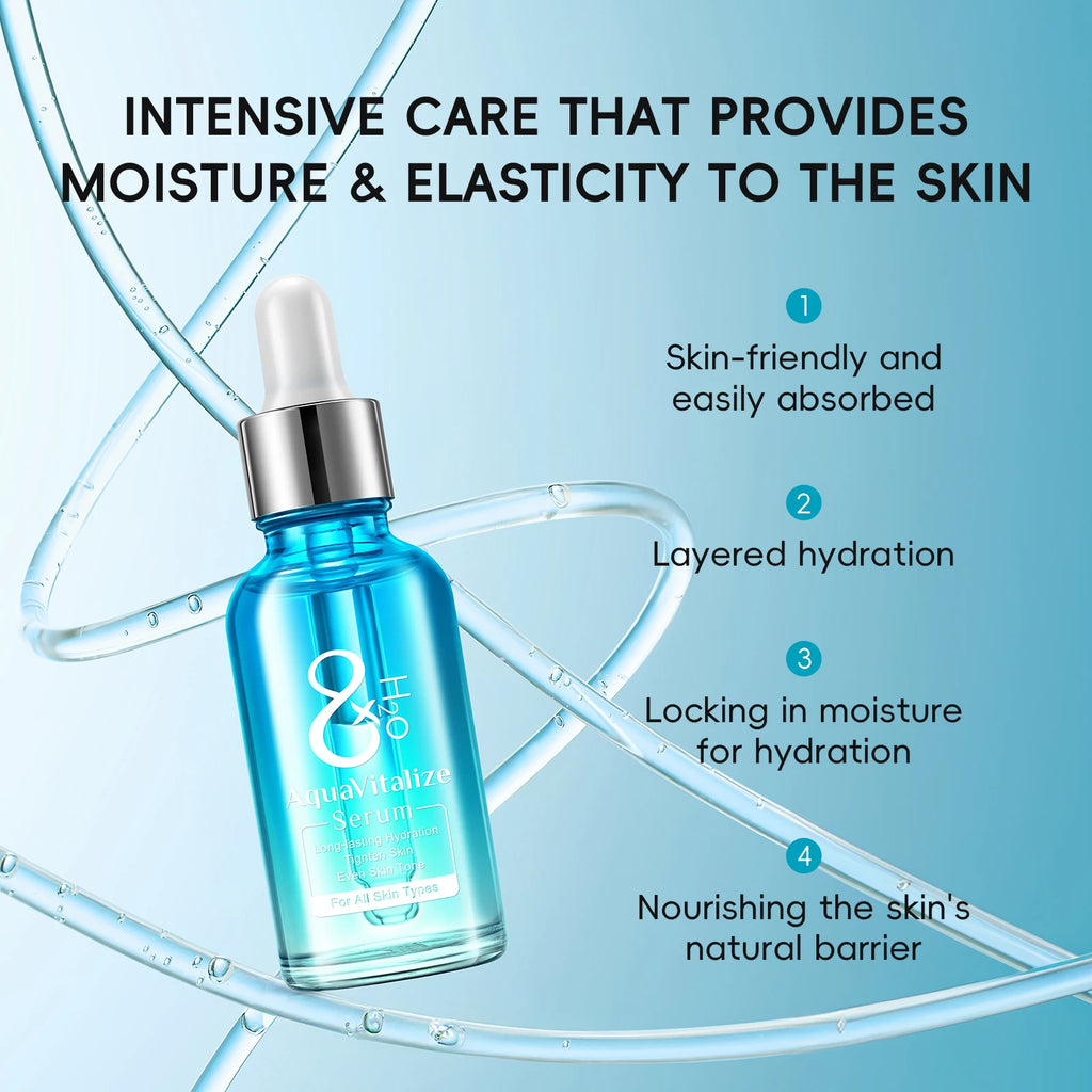 Quiyum 8X H2O AquaVitalize Serum 30ml Long‑Lasting Hydrating Even Skin Tone Refining Daily Facial Essence for All Skin Types
