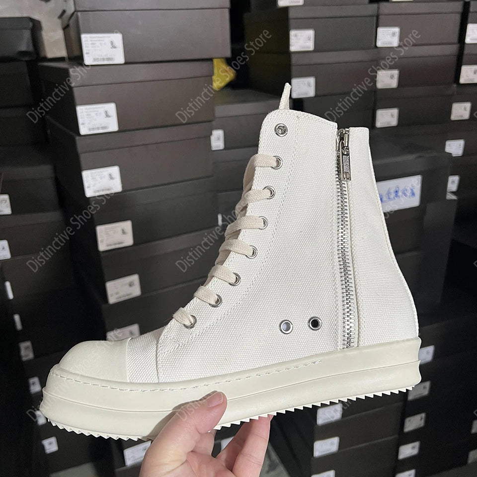 Brand Men Shoes Ro Casual Canvas Shoes High Top Women Sneakers Quality Black Ankle Boot Designer Zipper Luxury Laces Flat Shoes
