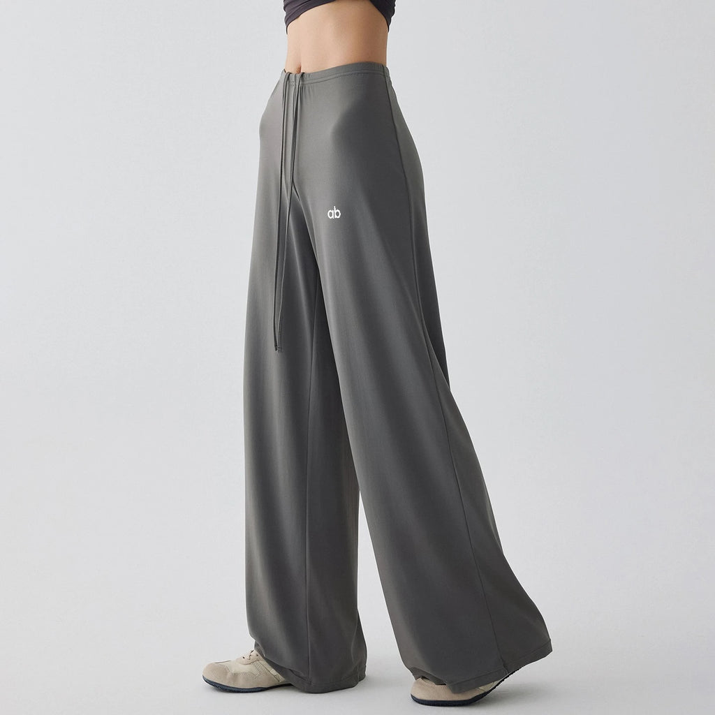 Women Wide Leg Yoga Pants Drawstring Loose Drape Straight Leg Long Pants Fitness Running Pilates Training Sports Trousers