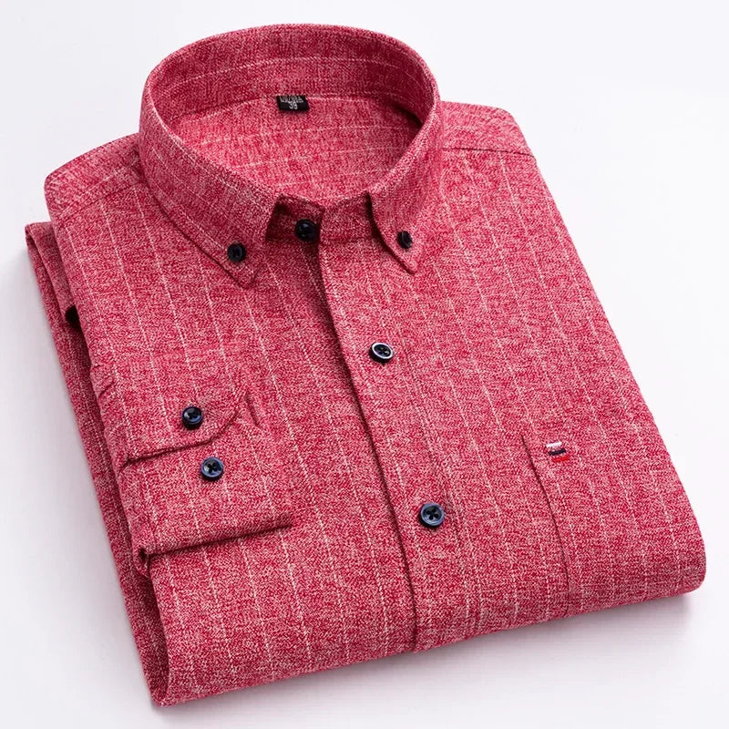New in ShirtPlus Size 7XL 100% Cotton Sanding Long-Sleeve Shirts for Men Slim Fit Plain Shirt Striped Plaid Single Pocket Clothe