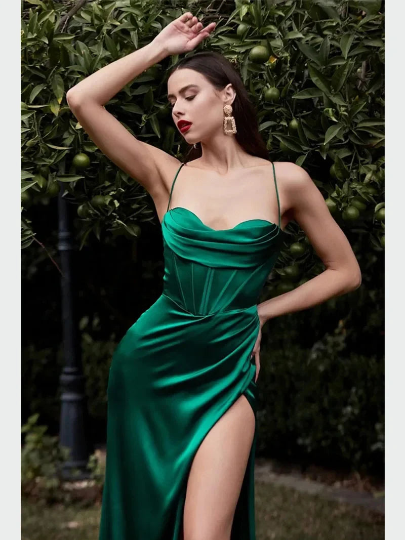 Red Sexy Backless Party Dresses for Woman Satin Long Dress Elegant Evening Birthday Maxi Dress Wholesale Item for Business