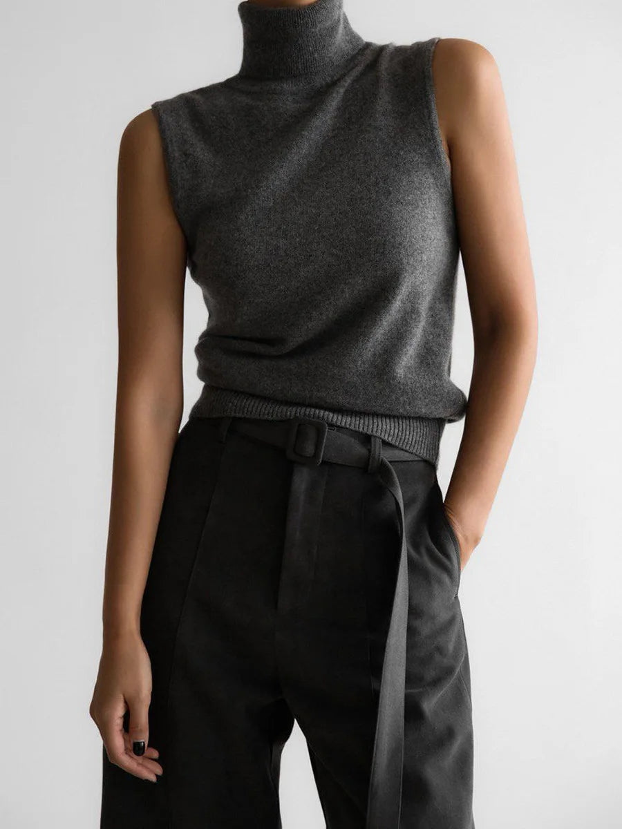White Turtleneck Knitted Sleeveless Sweater For Women Elegant Knit Warm Tank Tops Sweaters Autumn Clothing Brown Blue Gray Red