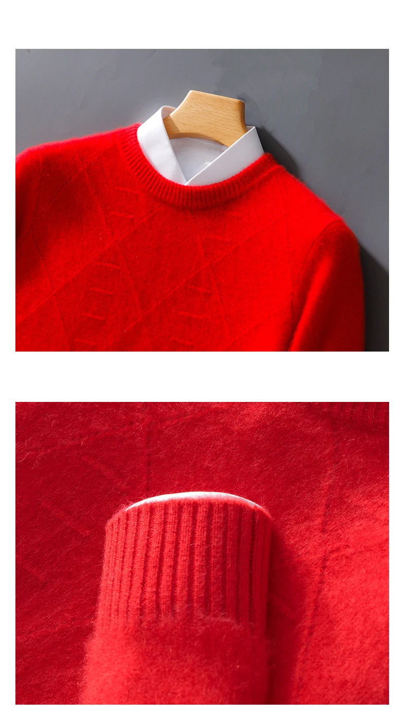 ATTYYWS  100% Merino wool men's pullover O-neck sweater casual knitted solid color autumn and winter men's new wool sweater