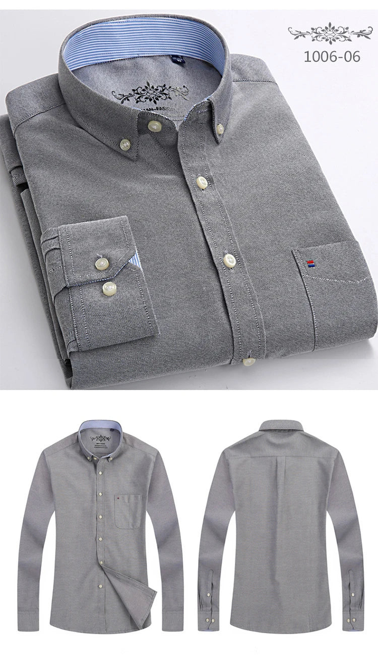 New Cotton Mens Striped Plaid Print Oxford Spinning Casual Long Sleeve Shirt Comfortable Collar Button Slim Male Business Shirts