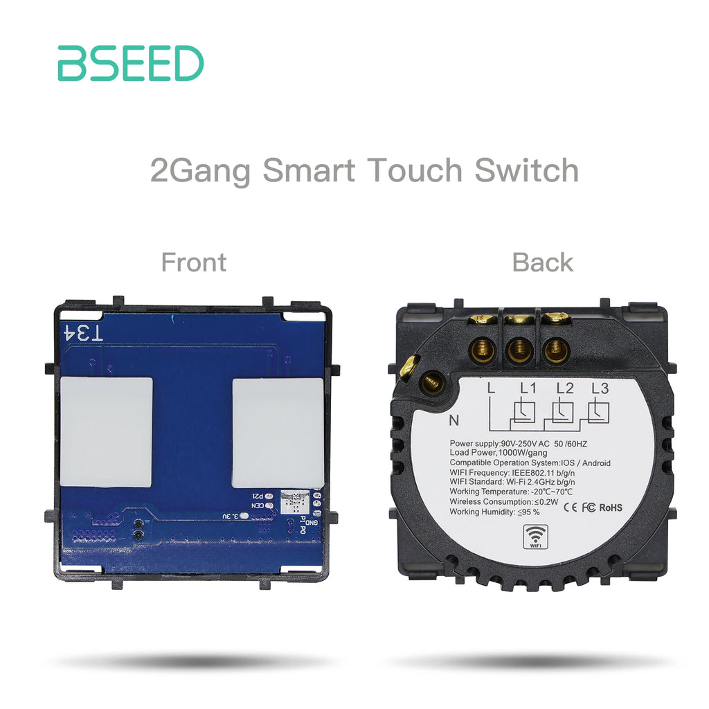 BSEED WIFI Wall Light Switches Glass Panel Parts White Smart Touch Switches Function Parts EU Sockets Power Outlet Parts