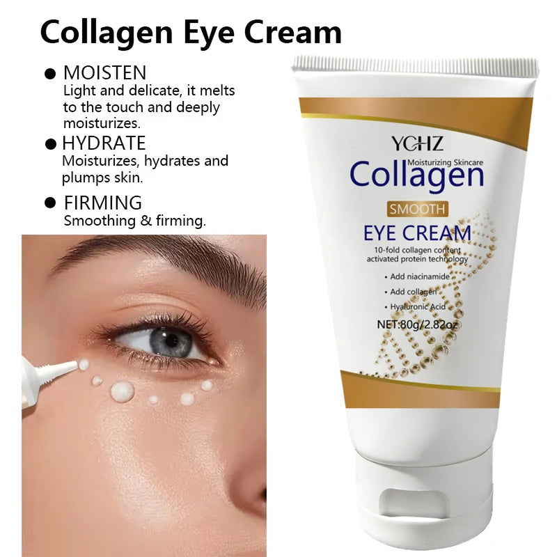 Collagen Eye Cream, Rich in Collagen and Hyaluronic Acid, Deeply Moisturizes the Skin Around the Eyes, Hydrates and Firms the Skin, Making It Smooth, Bright, and Elastic 80g