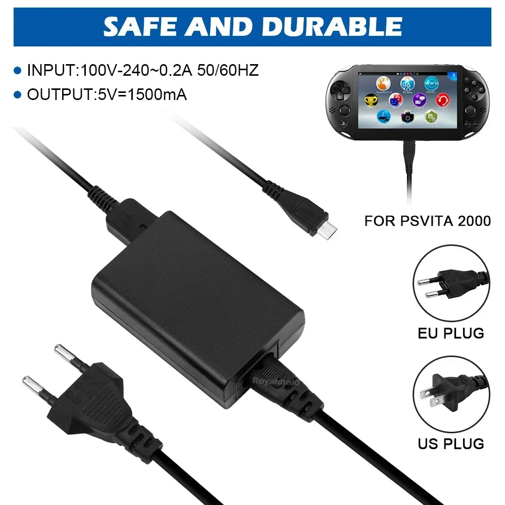 EU US Plug Home Charger Power Supply 5V AC Adapter USB Charging Cable Cord For Psvita Slim PS Vita 2000 PSV 2000