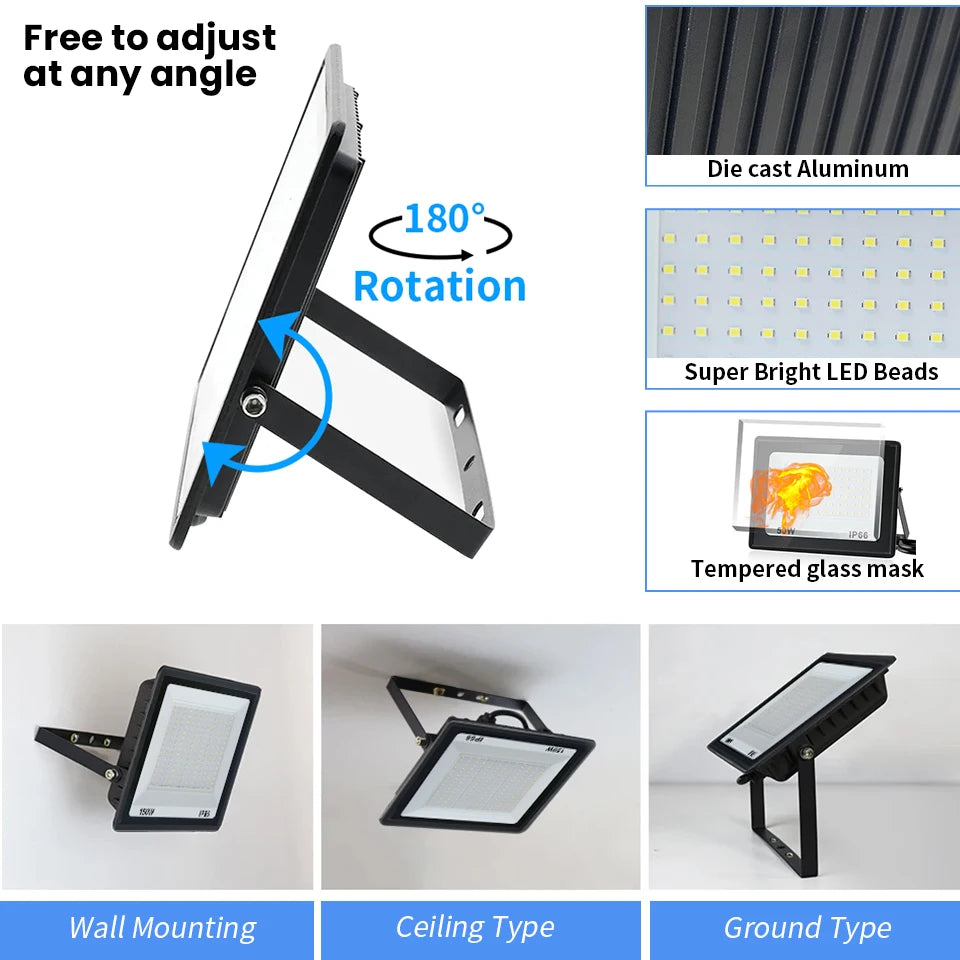 Outdoor LED Floodlights 10W 20W 30W 50W 100W 150W 200W 300W AC220V AC110V Ultra-bright Garden Garage Lighting Outdoor LED Light