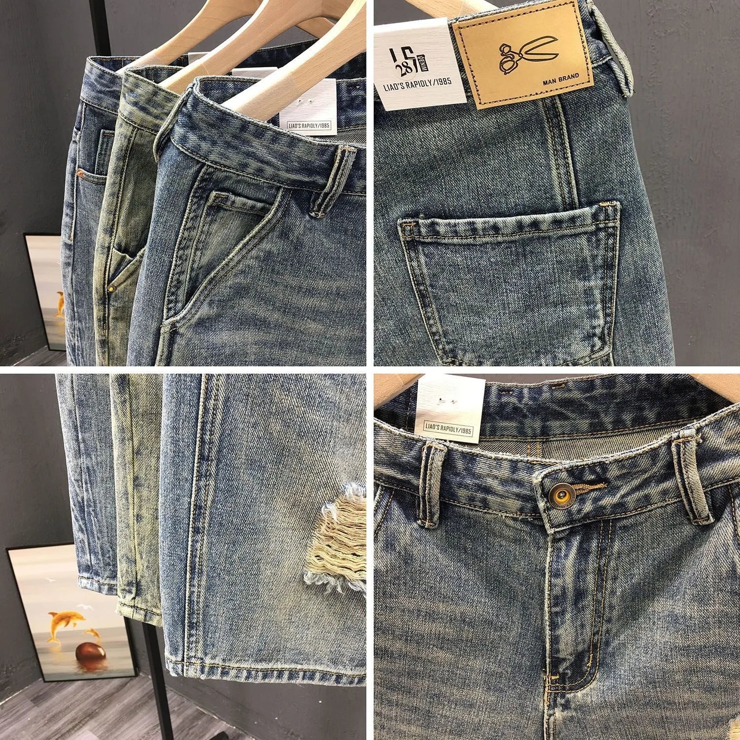 2026 Men Denim Shorts Summer New Style Thin Section Elastic Force Slim Fit Short Jeans Male Brand Clothing Light Blue Retro Blue