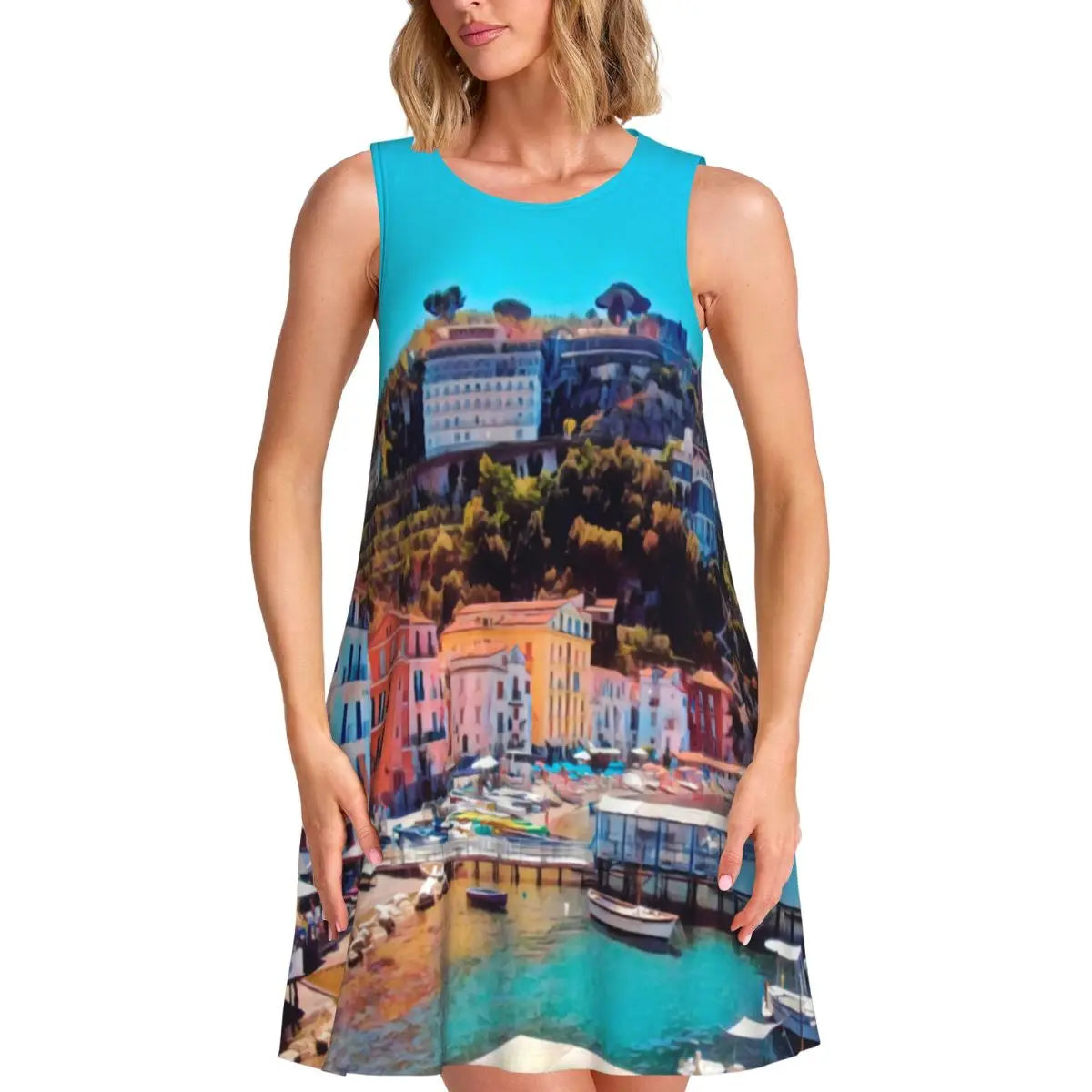 Beach Print Casual Dress Tropical Palm Tree Sleeveless Sexy Dresses Women Crew Neck Streetwear Dress Summer Graphic Clothing