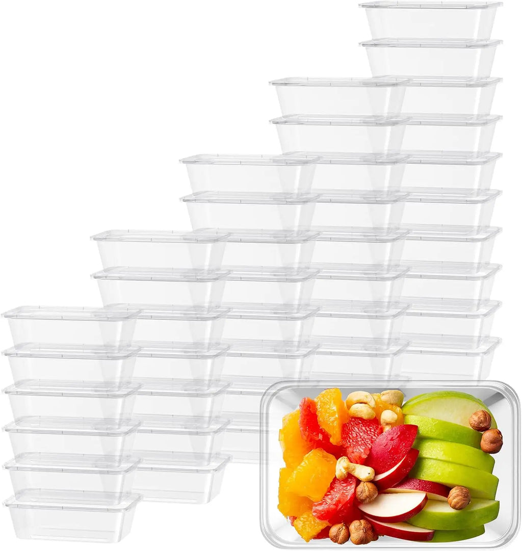 100 pieces of plastic lunch boxes with lids, 1000ml transparent disposable lunch containers, stackable food storage