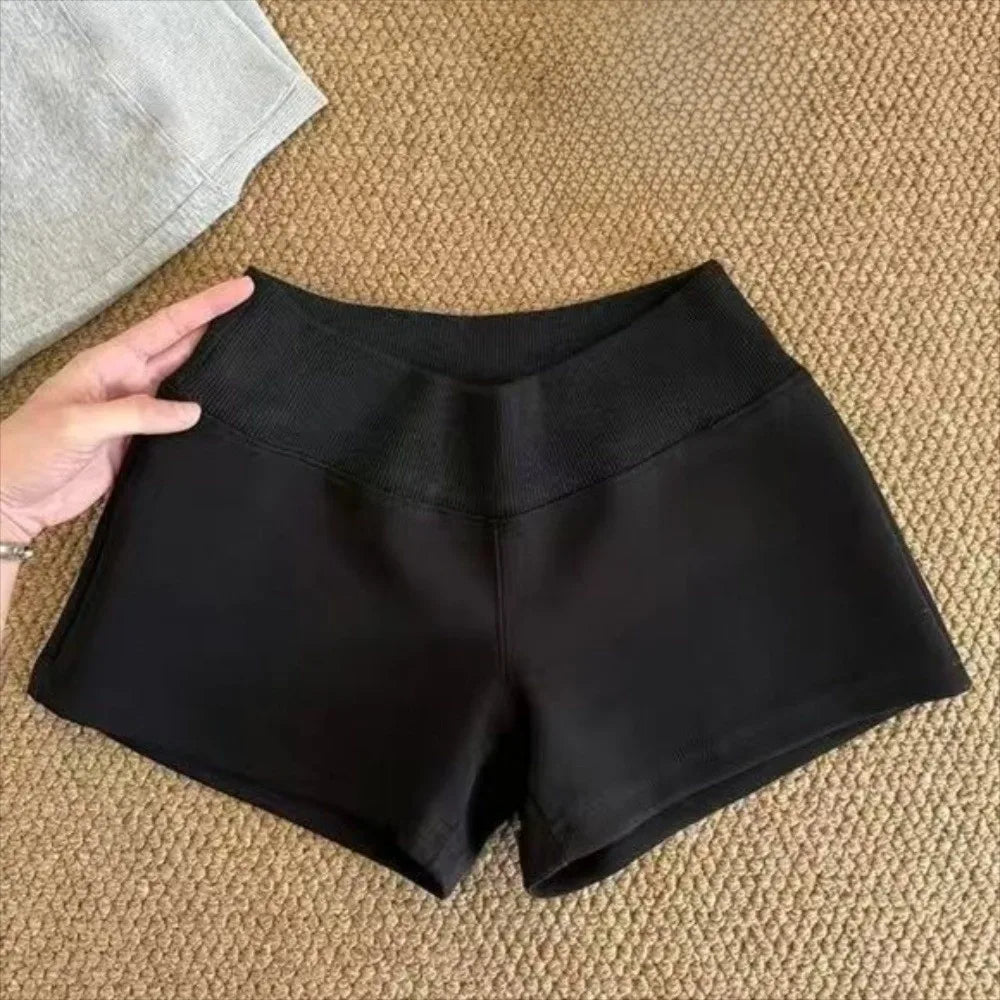 Casual Drawstring Women Sports Shorts Low-rise Black/Grey Casual Pants Slim Fitting Sweat Shorts Summer