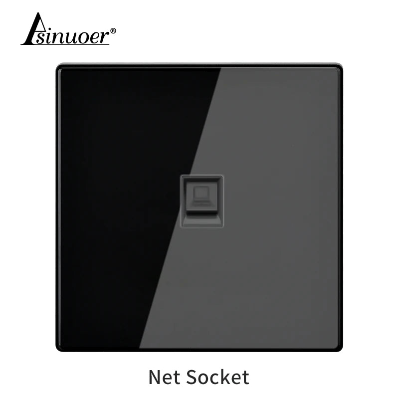 Black Tempered Glass Wall Switch Panel Led European 16a Socket Retro Toggle Light Switch Eu Uk Standard 2usb Socket 1Gang-4gang
