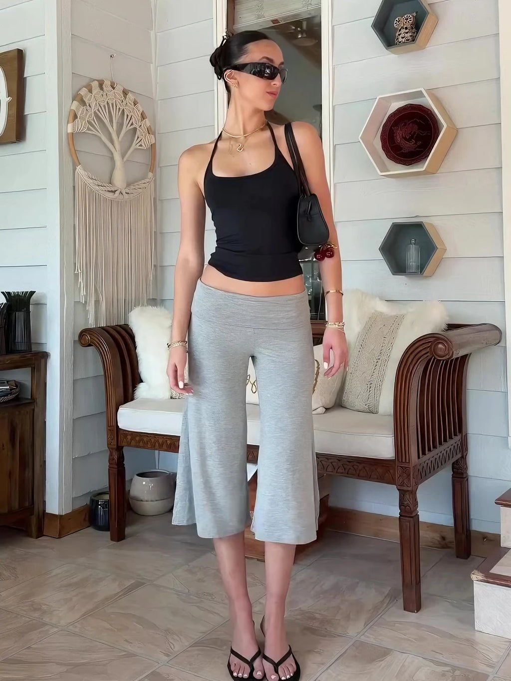 Dulzura Women'S Solid High Waist Slim Fit Calf-Length Pants Casual Versatile Flare Long Pants Party Club Street Summer Clothes