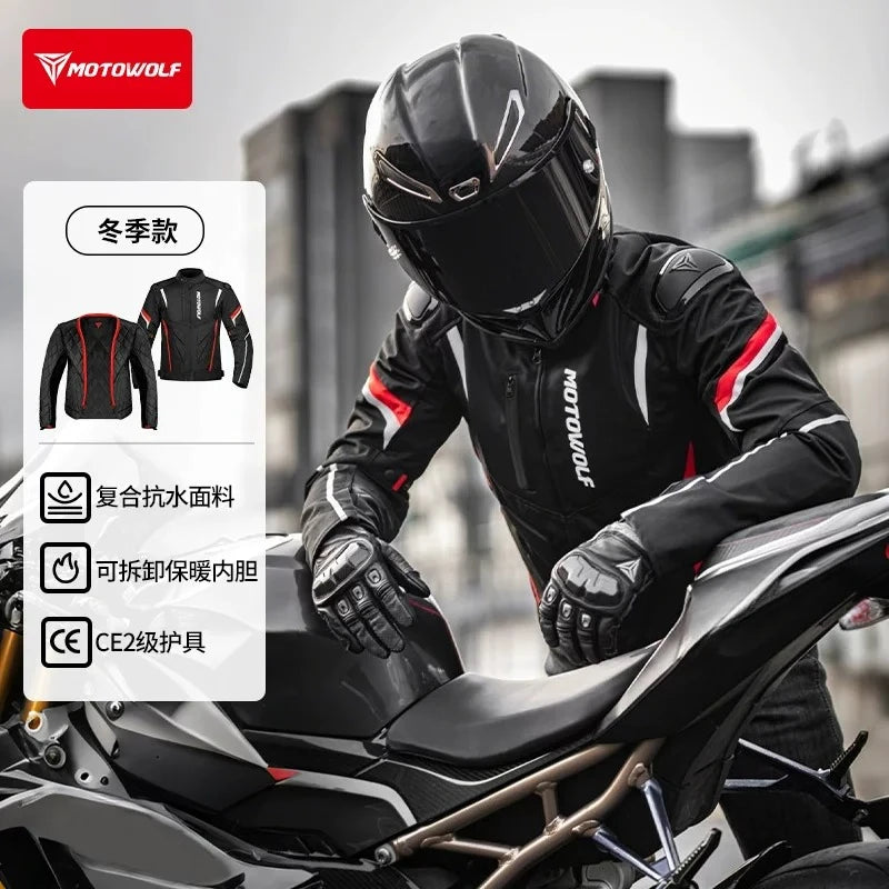 MOTOWOLF Men Motorcycle Riding Jacket Removable Waterproof Thermal Liner Windproof Anti‑Fall Motorbike Touring Racing Coat