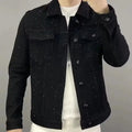 Jeans Coat for Men Button Casual Slim Short Denim Jackets Man Diamond Black Japanese Loose Chic Elegant Low Cost Rock ZL459