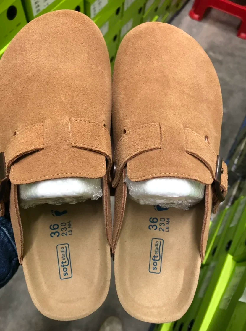 New Summer Cork Clogs Slippers Sandals Classic Soft Footbed Suede Sandals With Arch Support Adjustable Buckle Sandals