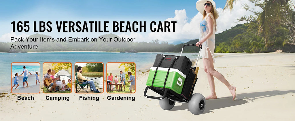 SucceBuy Beach Dolly with Big Wheels for Sand 165LBS Loading Capacity Folding Sand Cart with Cargo Deck Balloon Wheels for Beach