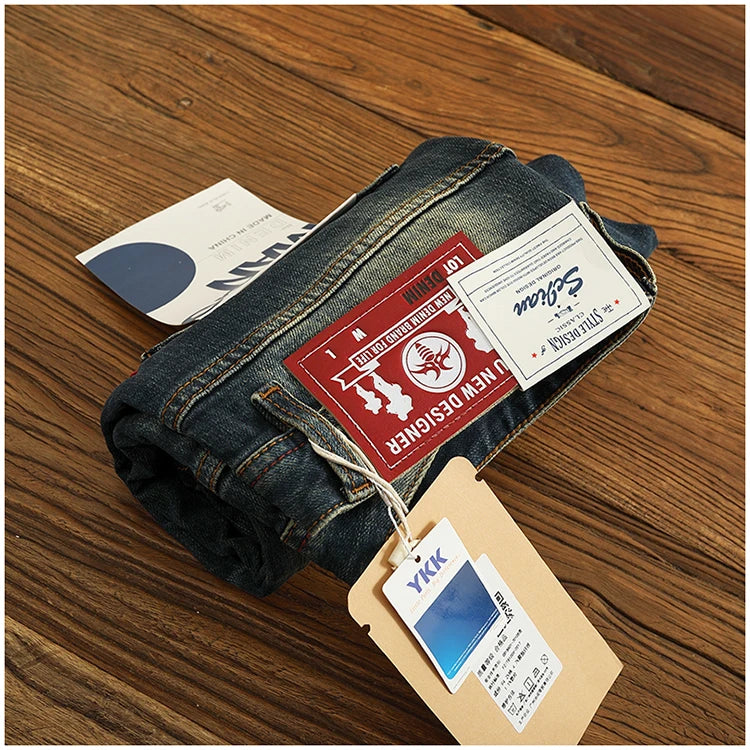 2025 Spring and Autumn New American Retro Heavyweight Denim Jeans Men's High Street 94.2% Cotton Washed Straight Casual Pants