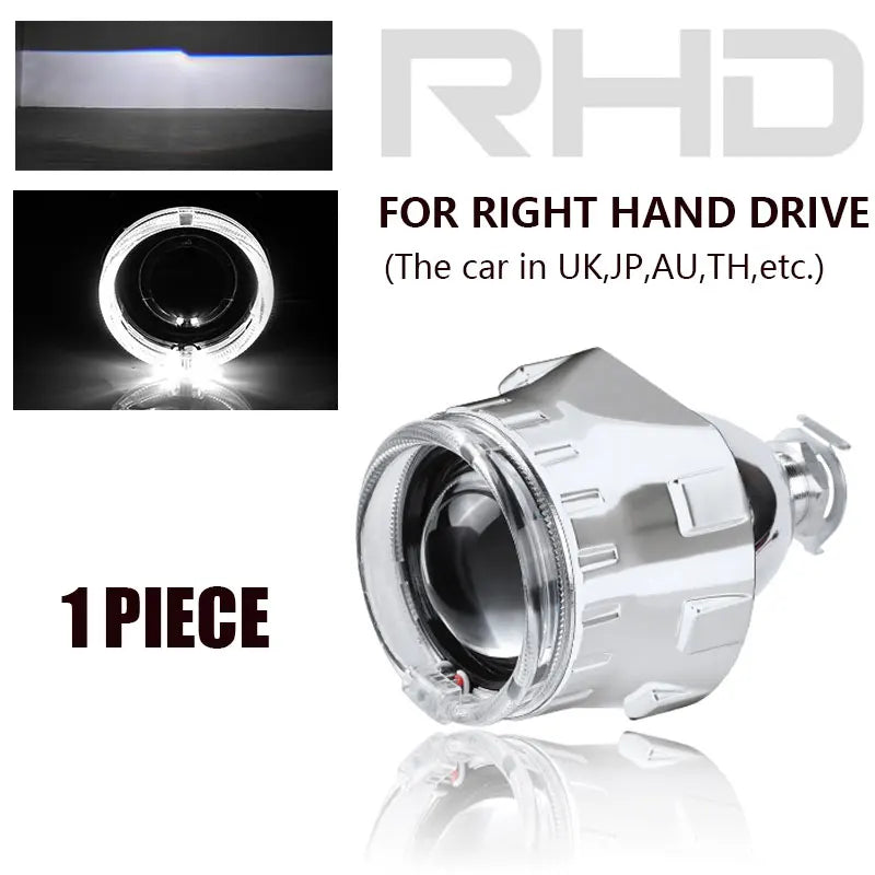 2.5 inch Bi-xenon Lens Optic Fiber Angel Eyes Projector White Halo Ring Headlamp Kit For Auto Car Motorcycle Headlight Retrofit